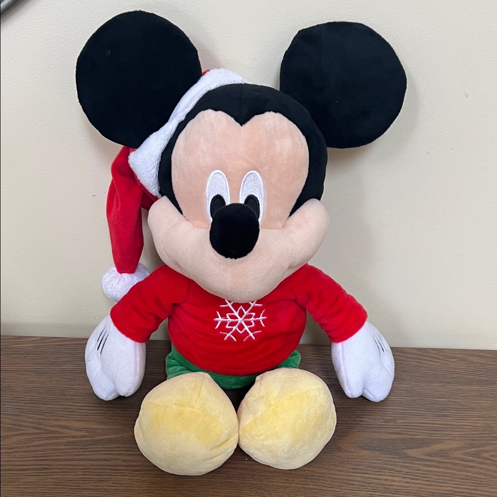 Disney Mickey Mouse Santa Holiday Plush Toy with Crinkle Ears